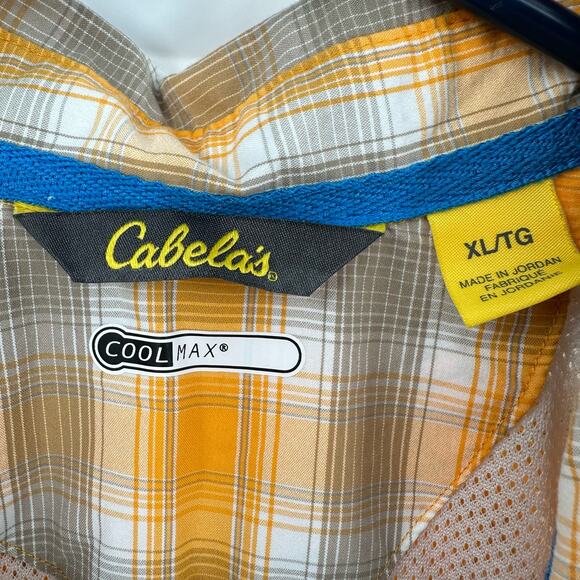 Cabelas Size XL Shirt Orange Plaid Button Up‎ Cool Max Fishing Outdoors Hiking - Picture 3 of 4